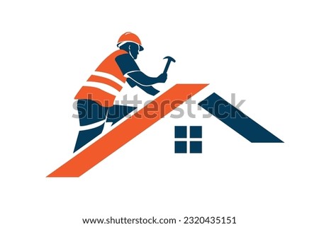 Worker Repairing Roof vector illustration