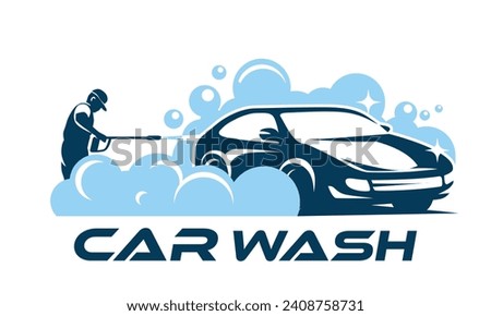 Car Wash with Worker Icon Logo Design