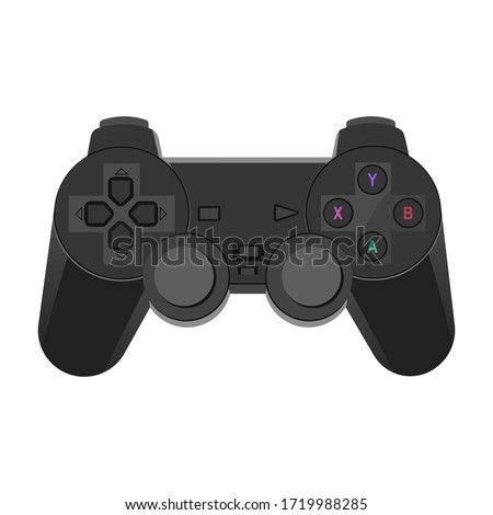 Black gaming controller vector illustration isolated on white background, cartoon design, game