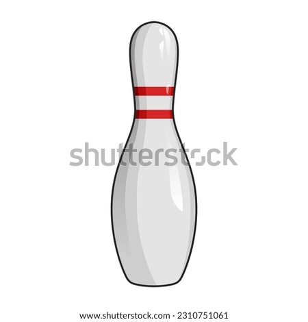 Single bowling pin with red stripes icon. Realistic illustration of bowling. Vector illustration