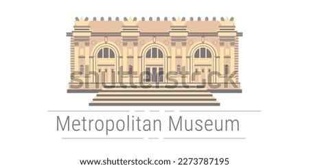 Metropolitan Museum of Art in New York City called Met, vector illustration of famous world heritage symbol, library, meeting place, venue of Met Galа or Met Ball, isolated on white background