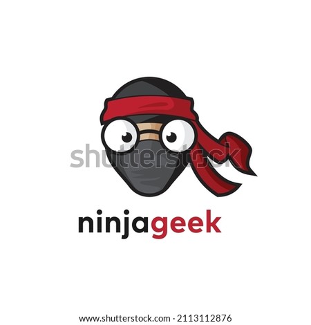 The unique Ninja Geek character wears a headband. Mascot design concept