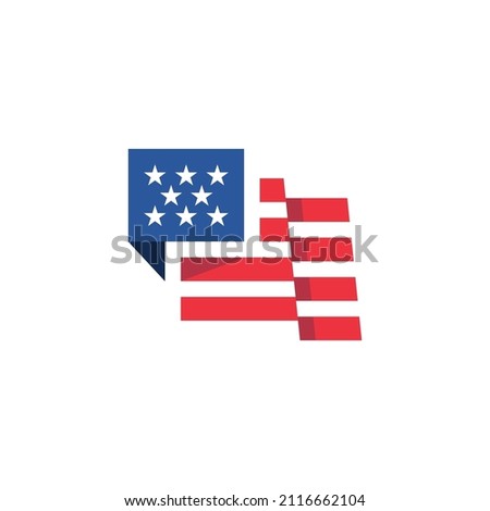 American flag bubble chat logo and icon design vector.