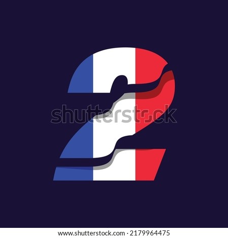 Numeric 2 logo design vector template illustration with flag of France