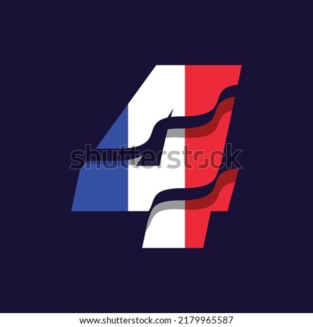 Numeric 4 logo design vector template illustration with flag of France