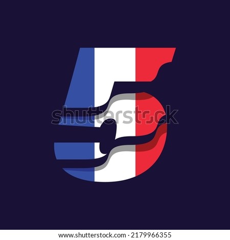 Numeric 5 logo design vector template illustration with flag of France