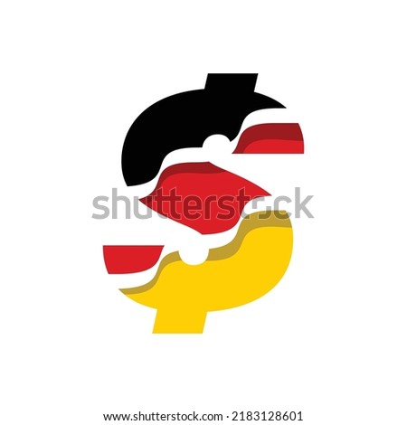 German dollar logo with wavy lines and colours of the German national flag