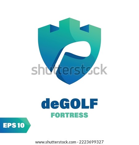 Golf coated fort logo design. Abstract medieval composition, isolated on a white background.