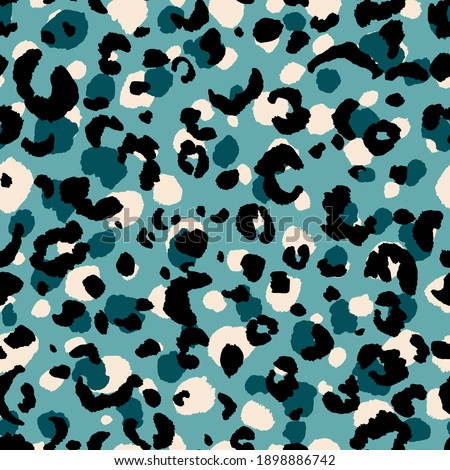 Abstract modern leopard seamless pattern. Animals trendy background. Blue and black decorative vector stock illustration for print, card, postcard, fabric, textile. Modern ornament of stylized skin.