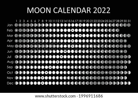 2022 Moon calendar. Astrological calendar design. planner. Place for stickers. Month cycle planner mockup. Isolated black and white background.
