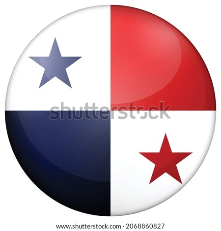 Glass light ball with flag of Panama. Round sphere, template icon. National symbol. Glossy realistic ball, 3D abstract vector illustration highlighted on a white background. Big bubble.