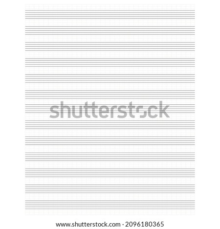 Graph paper. Printable grid paper with stave on a white background. A blank music sheet paper with staff. Geometric pattern for composition, education, school. Realistic lined paper blank size Legal.