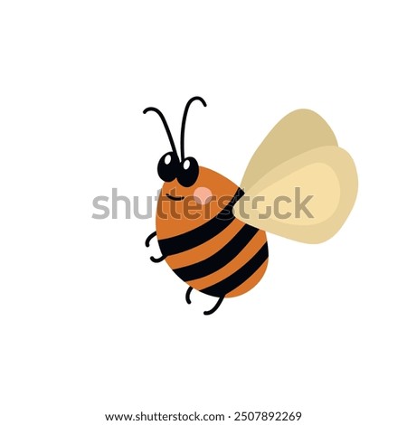 Cartoon bee mascot. A small bees flies. Wasp collection. Vector characters. Incest icon. Template design for invitation, cards. Doodle style.