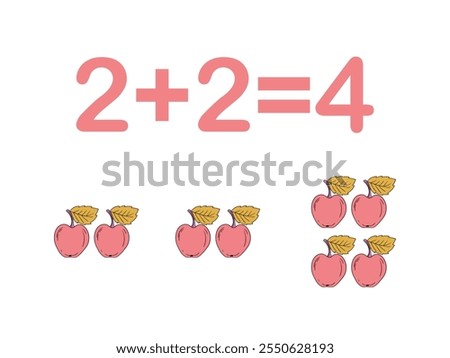 Addition components. Mathematical formula addend plus addend equals sum. Printed material, banner, table for children, schoolchildren. School education, logical tasks.