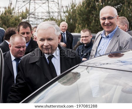 GRYFINO, POLAND - MAY 14, 2014:Jaroslaw Kaczynski, former polish prime minister, leader of right-wing, conservative party Law and Justice (PiS).Campaign to Eu Parliament.