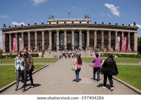 BERLIN, GERMANY - MAY 30, 2014:The Old Museum (Altes Museum) on the Museum Island in Berlin.Museum, showcasing its permanent exhibition on the art and culture of the Greeks, Etruscans, and Romans.