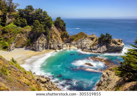 The Beach, Pacific coast, Julia Pfeiffer beach and McWay Falls, Big Sur. California, USA