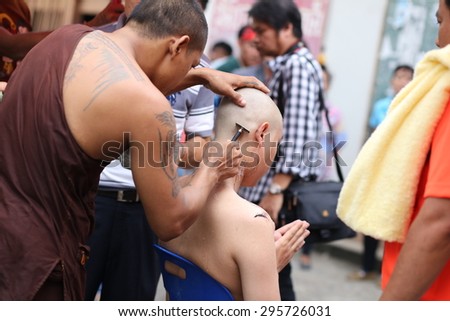 BANGKOK THAILAND - MAR 21 : the men were ordained to the monk on Mar 21,2015 in BANGKOK THAILAND