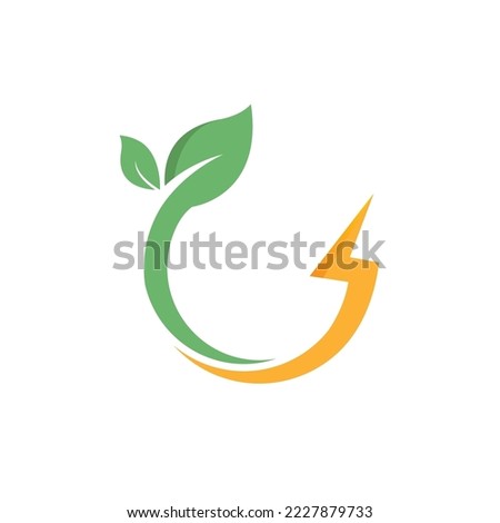 thunderbolt  leaf circle or eco energy saver icon vector illustration concept design template