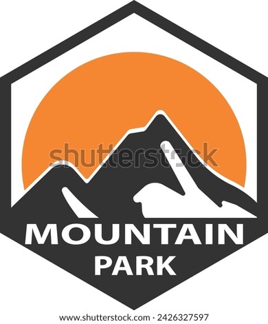 Mountain peak summit logo design. Outdoor hiking adventure icon set. Alpine wilderness travel symbol. Vector illustration.