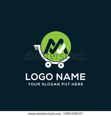 M Letter shop cart logo vector design template