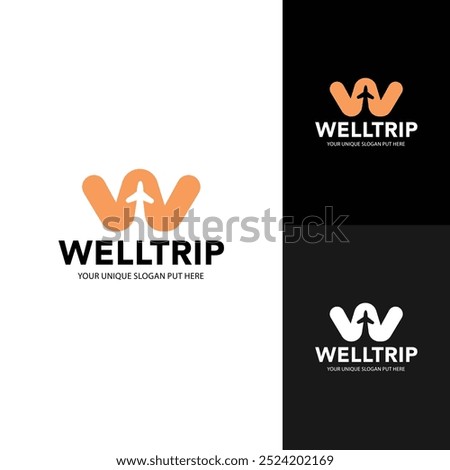 Letter W Airplane Logo, A Symbol of Travel for W Company. Airline World Travel Design Featuring Capital 'W' and Airplane Icon.