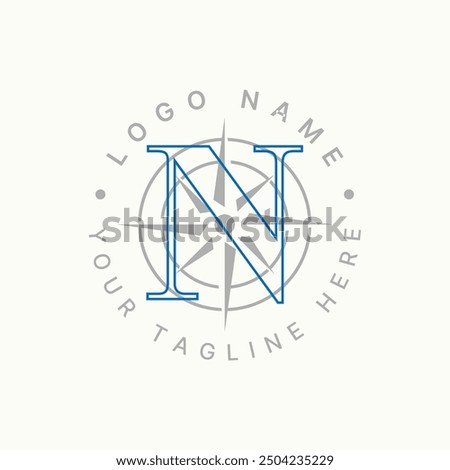 Logo design graphic concept creative premium vector stock letter N font Compass signpost adventure navigation. Related to place north west south east