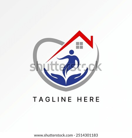 Logo design graphic concept abstract creative premium vector stock two hands roof house living active happy on shield. Related love support property