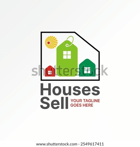 Logo design graphic concept creative premium vector stock image graphic text word Houses Sell building bright sun home price tag to property mortgage