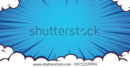 Pop art comic background with cloud. Cartoon Vector Illustration on blue