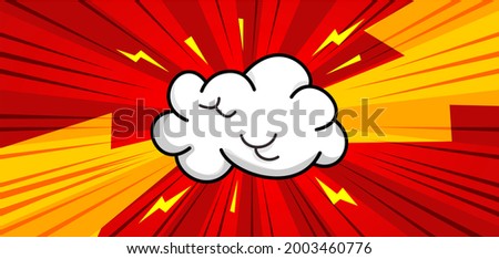 Pop art comic background with cloud and Thunder Bolt. Cartoon Vector Illustration on RED and yellow