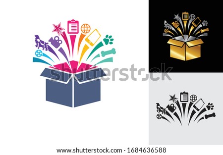 an illustration of open box with suprise  item come up from it 