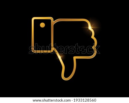 An Illustration of Golden Thumb Down Vector Sign in balck background with golden sign effect 
