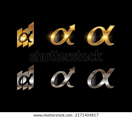 A vector illustration set of Golden and Silver Alpha Symbol