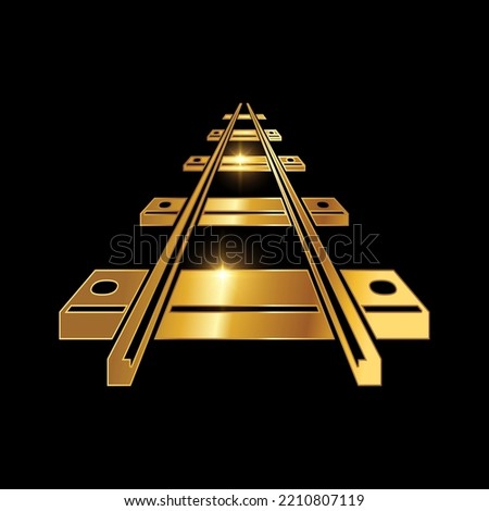 Golden Train Railway Vector Sign illustration in black background with gold shine effect