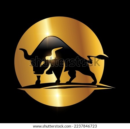 A vector Illustration  in black background with gold shine effect of Golden Bull Vector Illustration Icon