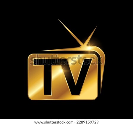 A vector Illustration on black background with gold shine effect of Golden TV Logo Vector Icon