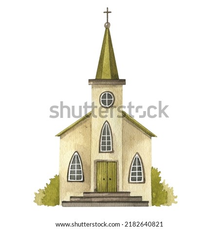 Old church. Watercolor illustration. Isolated object on a white background. Hand-drawn illustration.