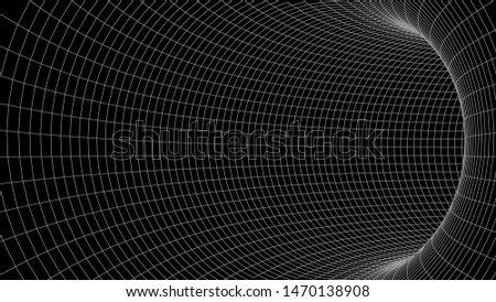 Vector illustration. 3D corridor mesh. Frame tunnel.