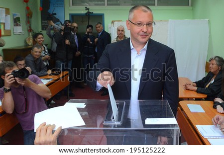 SOFIA, BULGARIA - MAY 25, 2014: Sergei Stanishev, leader of the Bulgarian Socialist Party and president of the Party of the European Socialists, vote during the European Parliament elections at a polling station in Sofia May 25, 2014