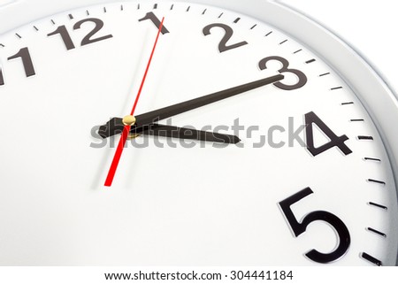 Clock or time abstract background. white clock with red and black needles