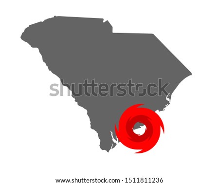 Map of South Carolina and hurricane symbol