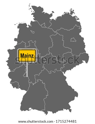 Map of Germany with road sign of Mainz