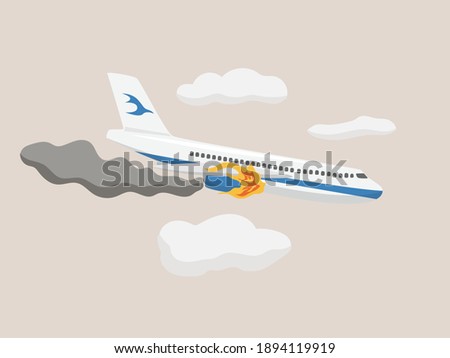 Airplane crash cartoon illustration, airplane accident concept