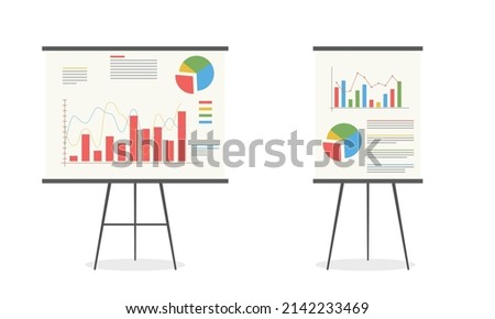 Set of graphs on the whiteboard. Statistics data analysis business