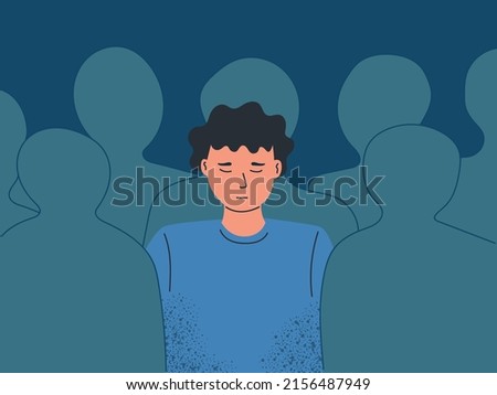Unhappy young man feel lonely abandoned in crowd Foto stock © 