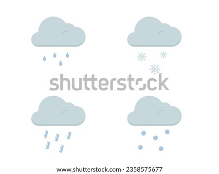 Precipitation stages with rain, snow, sleet and hail. meteorological weather representations