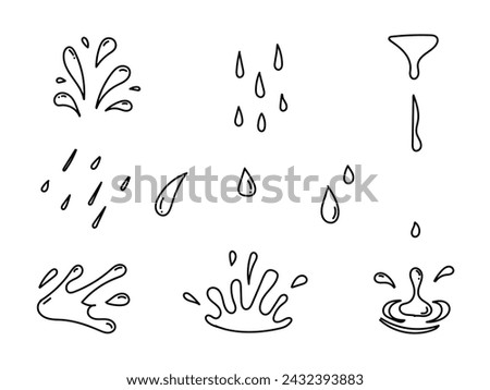 Water splash, water drop hand drawn vector illustration