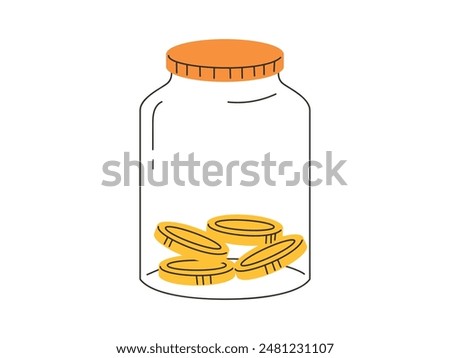 Hand drawn cute jar with coins. moneybox for savings sticker