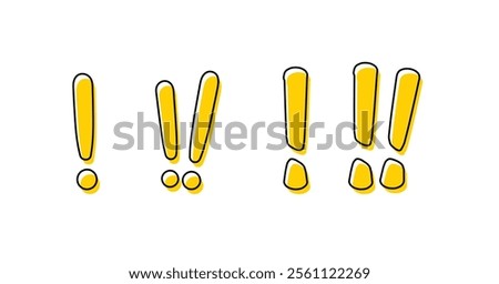 Set of exclamation mark icon. Yellow filled black line symbol